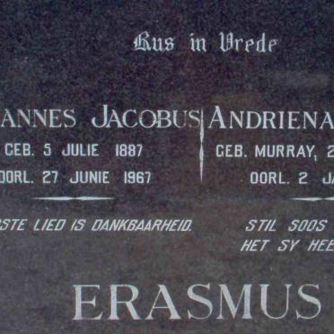ERASMUS Johannes Jacobus 1887-1967 &amp; Andriena Louisa MURRAY 1894-1984