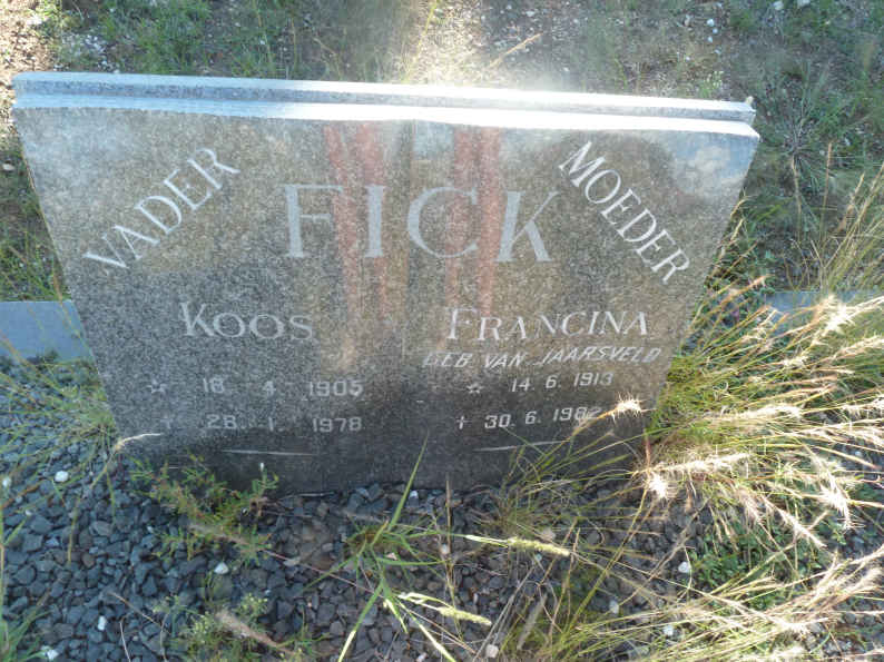 FICK Koos 1905-1978 &amp; Francina VAN JAARSVELD 1913-1982