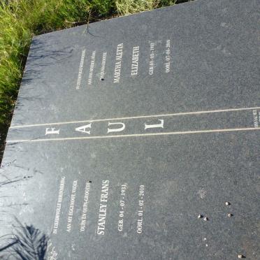 FAUL Stanley Frans 1931-2010 &amp; Martha Aletta Elizabeth 1937-2010