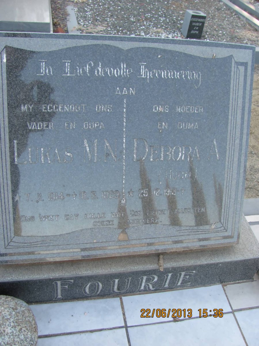 FOURIE Lukas M.N. 1914-1989 &amp; Debora A. HUGO 1913-
