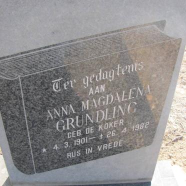 GRUNDLING Anna Magdalena nee DE KOKER 1901-1982