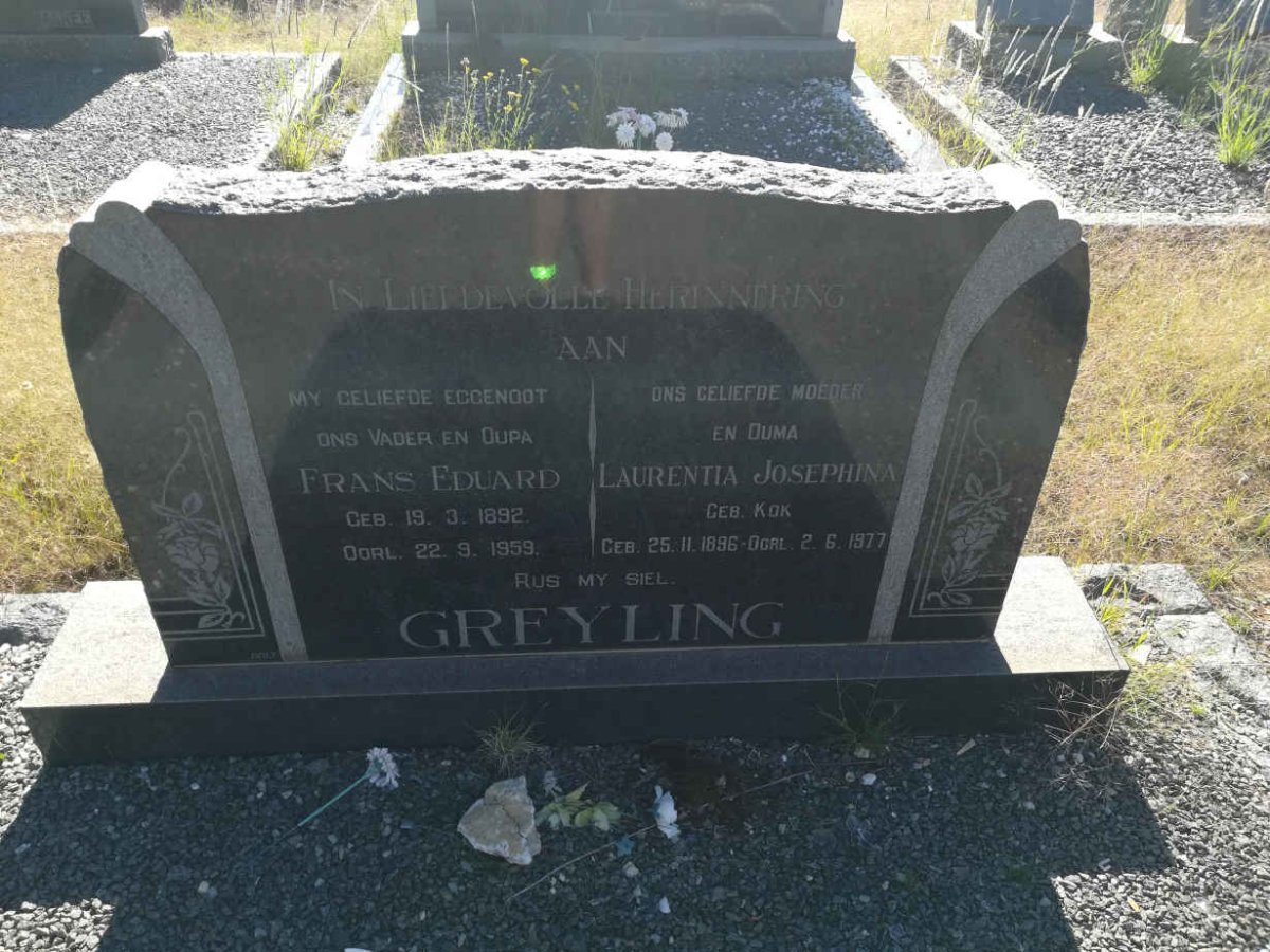GREYLING Frans Eduard 1892-1959 &amp; Laurentia Josephina KOK 1896-1977
