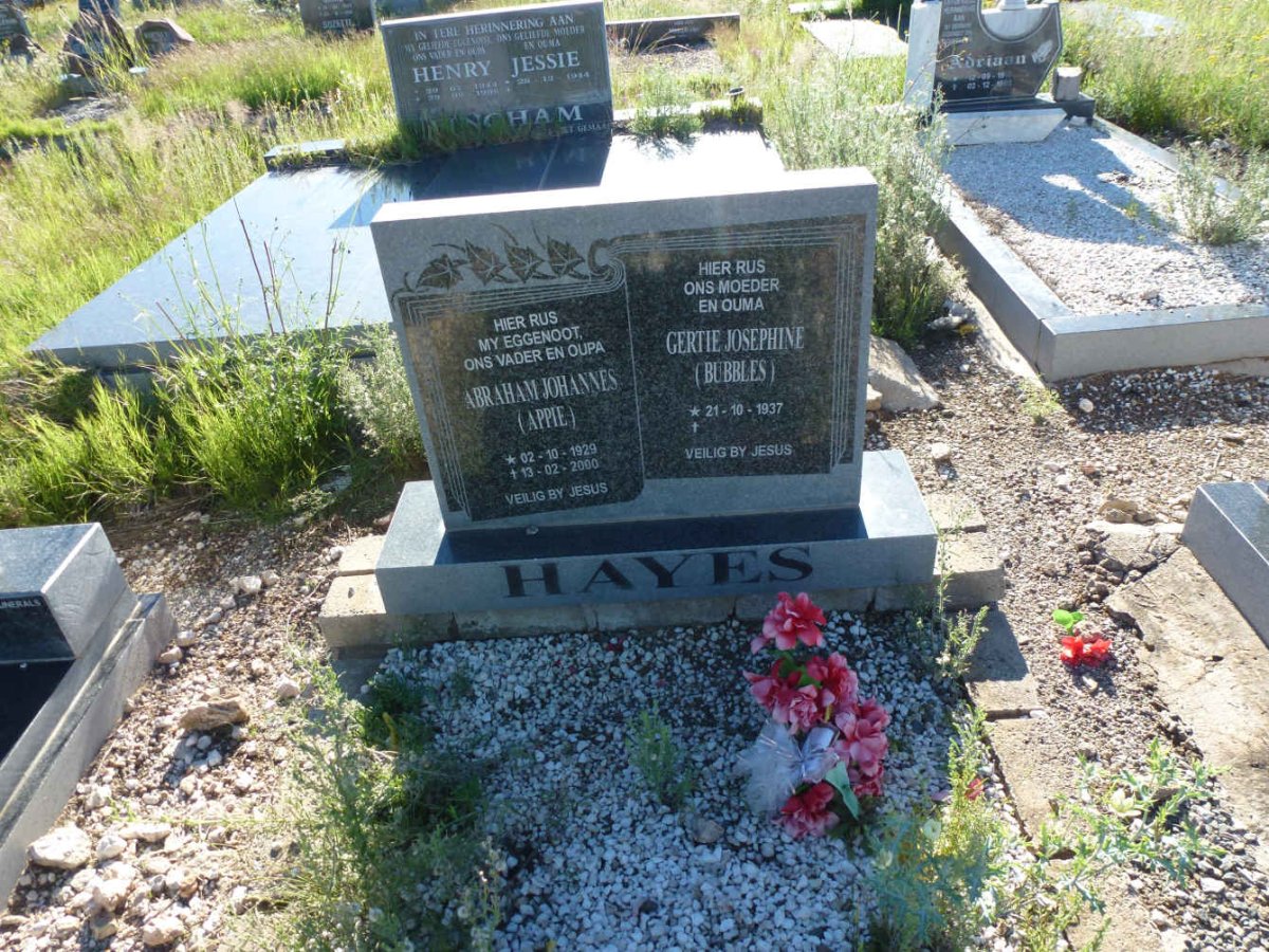 HAYES Abraham Johannes 1929-2000 &amp; Gertie Josephine 1937-