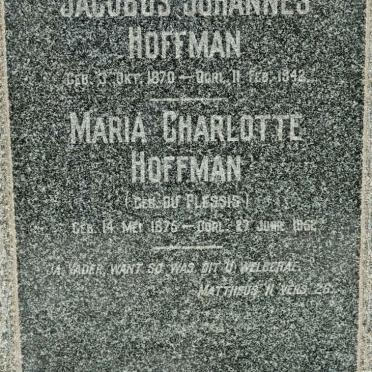 HOFFMAN Jacobus Johannes 1870-1942 &amp; Maria Charlotte DU PLESSIS 1875-1962