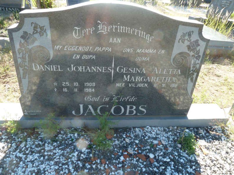JACOBS Daniel Johannes 1908-1984 &amp; Gesina Aletta Margaretha VILJOEN 1911-