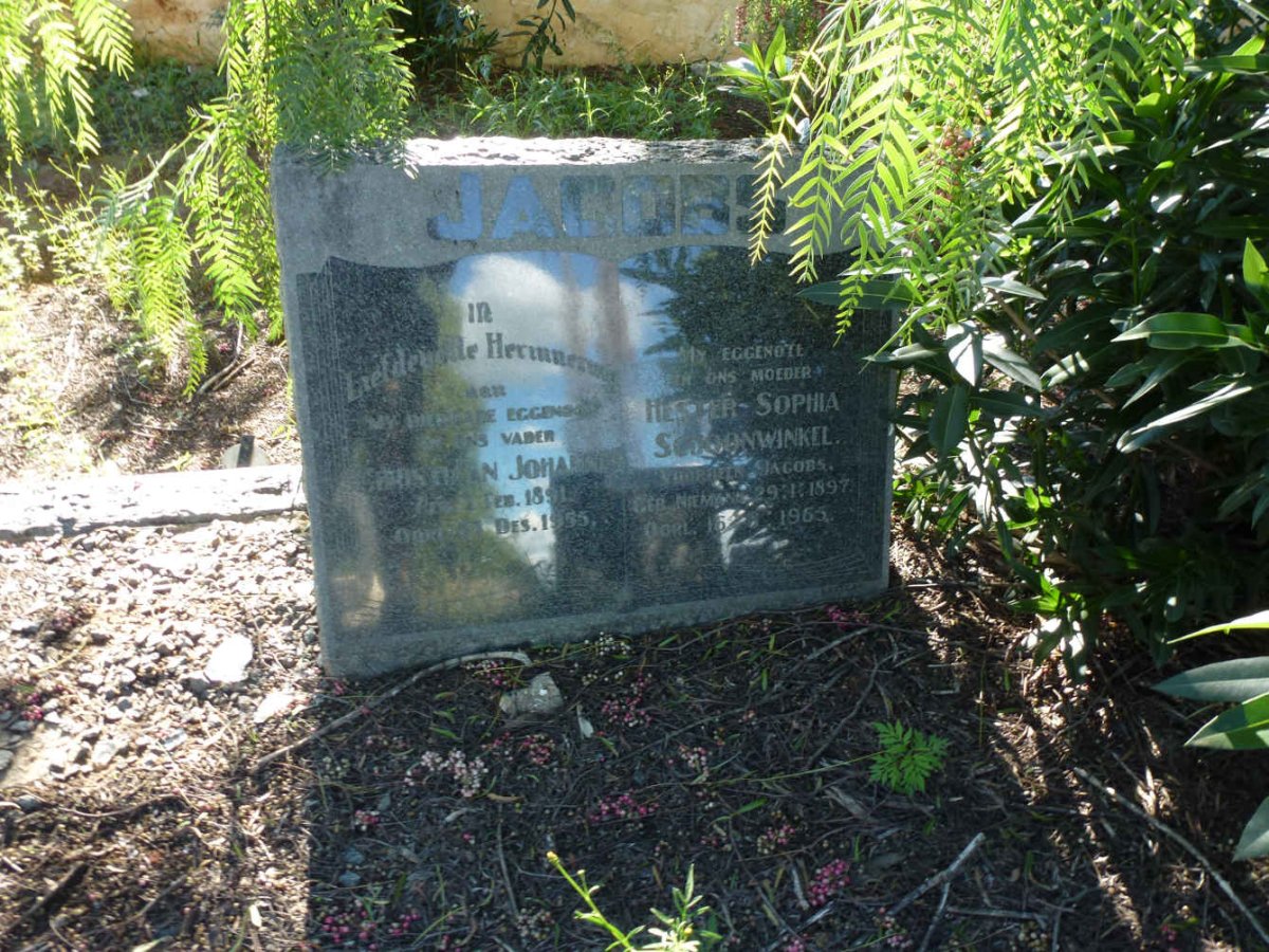 JACOBS Christiaan Johannes 1891-1955 &amp; Hester Sophia SCHOONWINKEL voorheen JACOBS nee NIEMANN 1897-1965