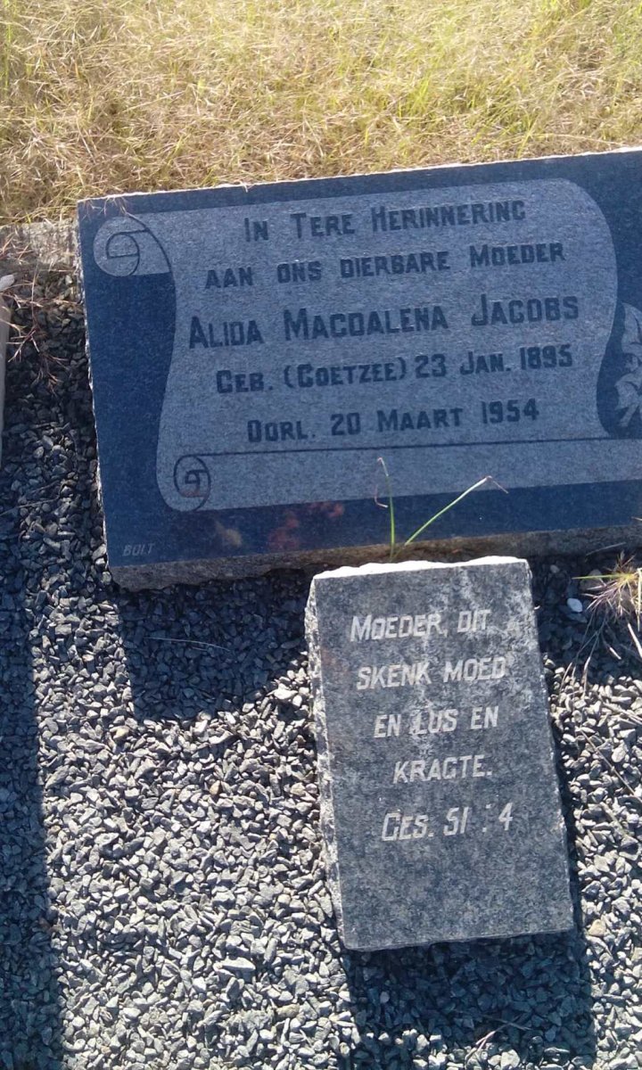 JACOBS Andries Christoffel 1890-1946 &amp; Alida Magdalena COETZEE 1895-1954 :: JACOBS Maria Susanna 1954-1954