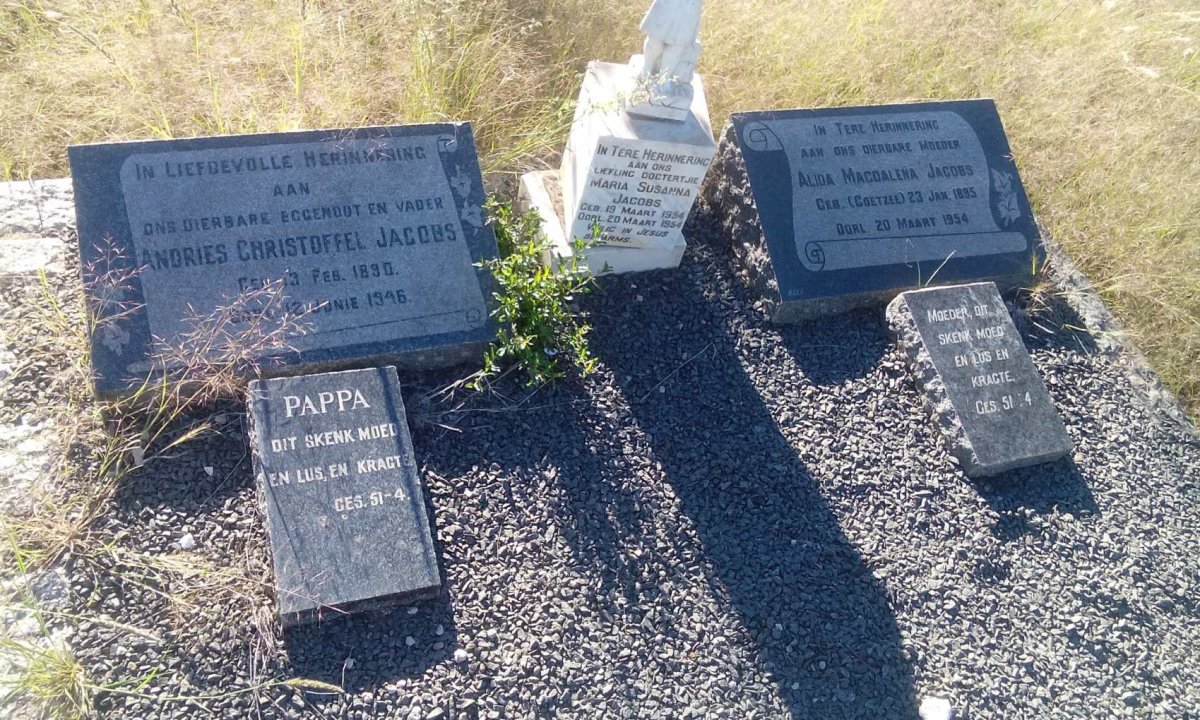 JACOBS Andries Christoffel 1890-1946 &amp; Alida Magdalena COETZEE 1895-1954 :: JACOBS Maria Susanna 1954-1954