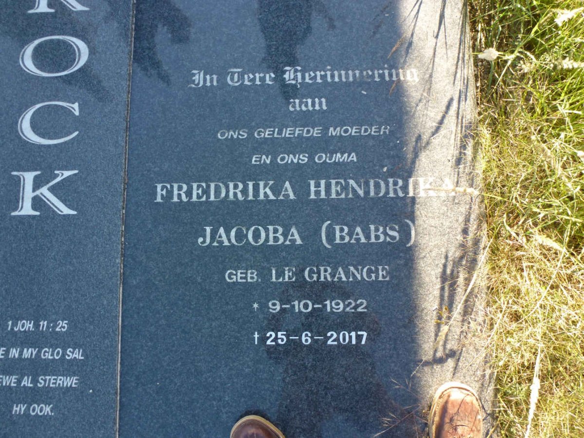 KOCK Michiel Josias, de 1922-2002 &amp; Fredrika Hendrika Jacoba LE GRANGE 1922-2017