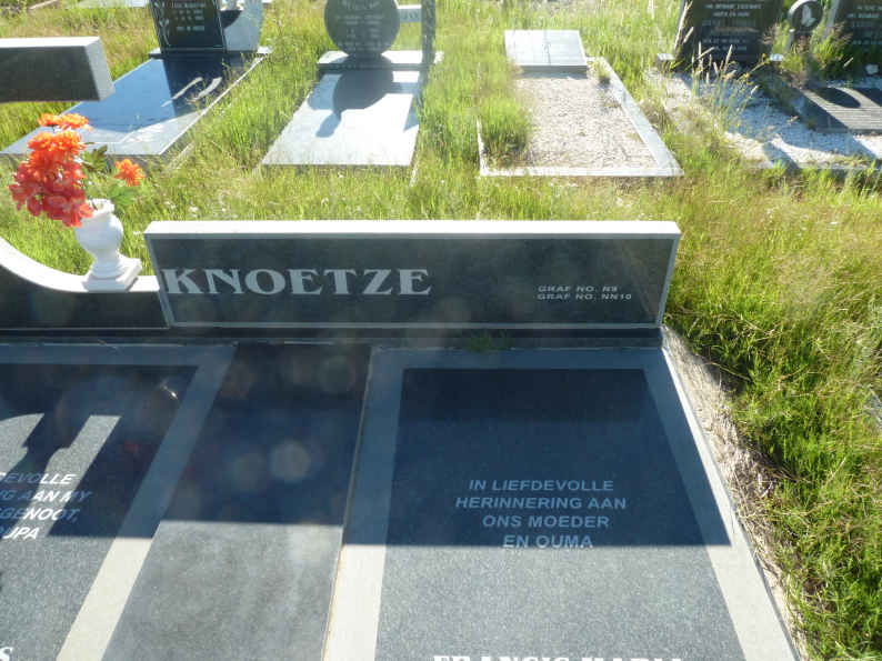 KNOETZE Joachim Jacobus van Niekerk 1933-2012 &amp; Francis Maria CORNELISSEN 1936-
