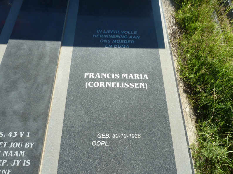 KNOETZE Joachim Jacobus van Niekerk 1933-2012 &amp; Francis Maria CORNELISSEN 1936-