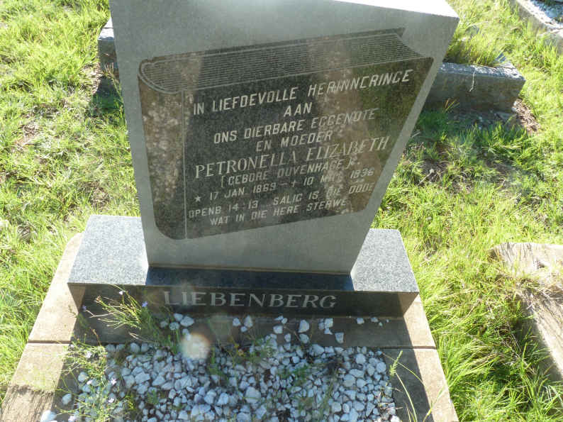 LIEBENBERG Petronella Elizabeth nee DUVENHAGE 1869-1936