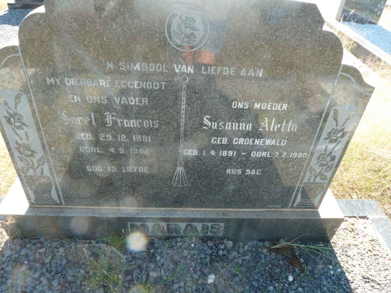 MARAIS Sarel Francois 1881-1962 &amp; Susanna Aletta GROENEWALD 1891-1980
