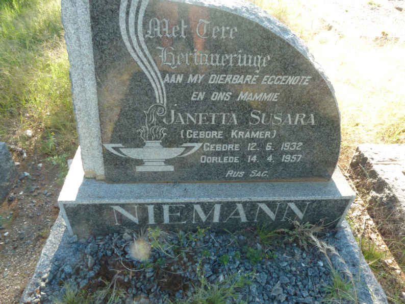 NIEMANN Janetta Susara nee KRAMER 1932-1957