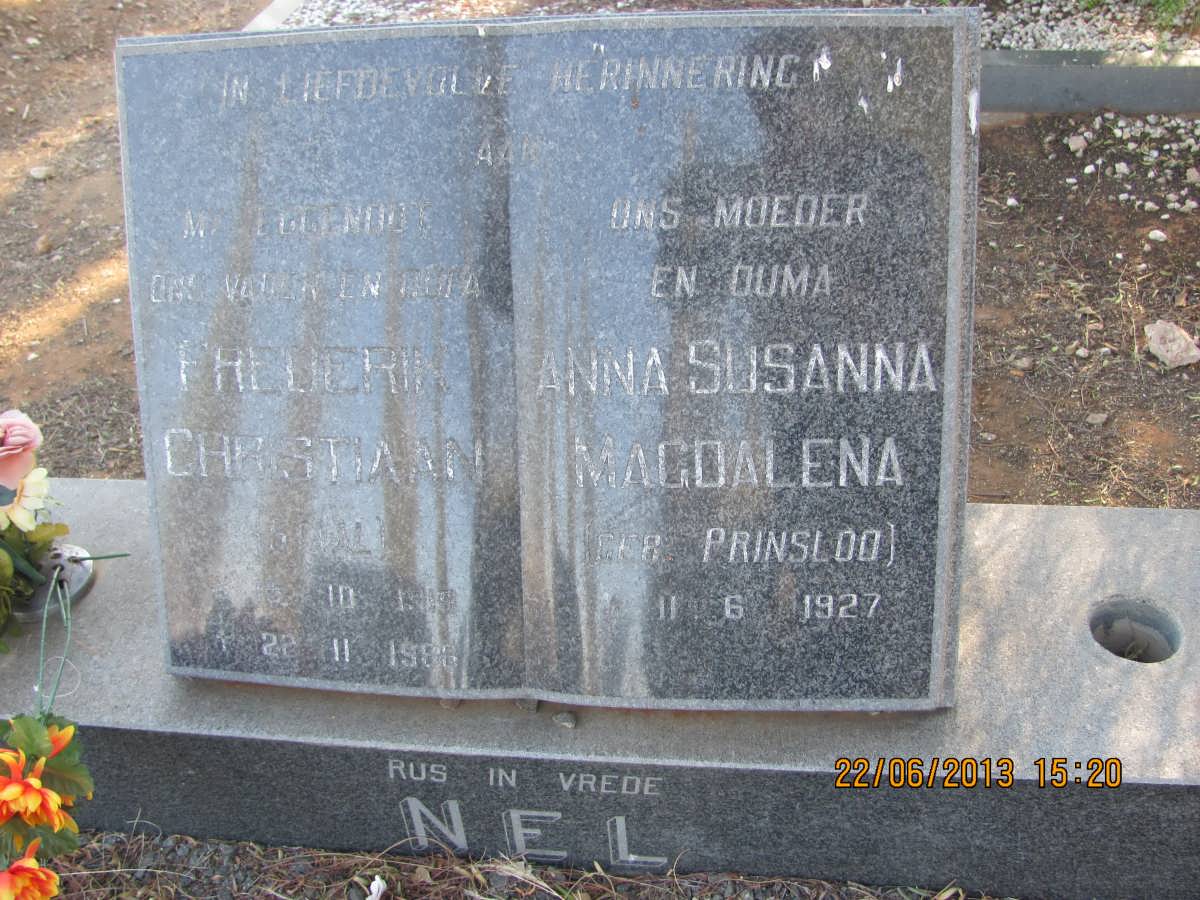 NEL Frederik Christiaan -1986 &amp; Anna Susanna Magdalena PRINSLOO 1927-