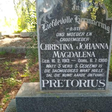 PRETORIUS Christina Johanna Magdalena 1913-1988