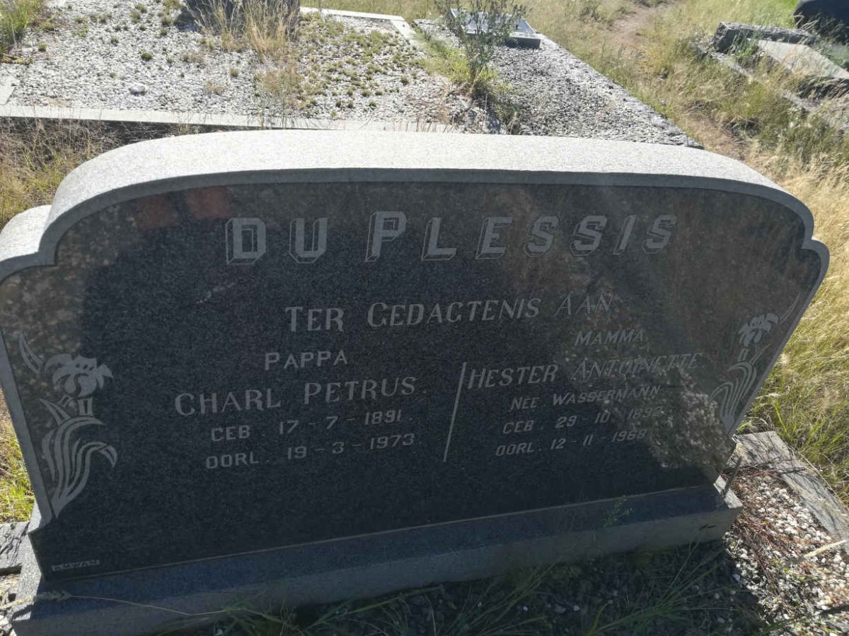 PLESSIS Charl Petrus, du 1891-1973 &amp; Hester Antoinette WASSERMAN 189?-1868
