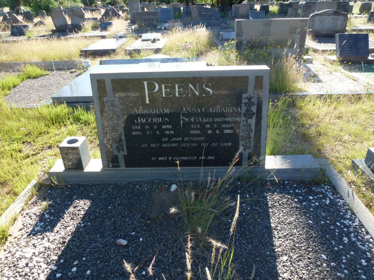 PEENS Abraham Jacobus 1898-1978 &amp; Anna Catharina Sofia OOSTHUIZEN 1895-1980