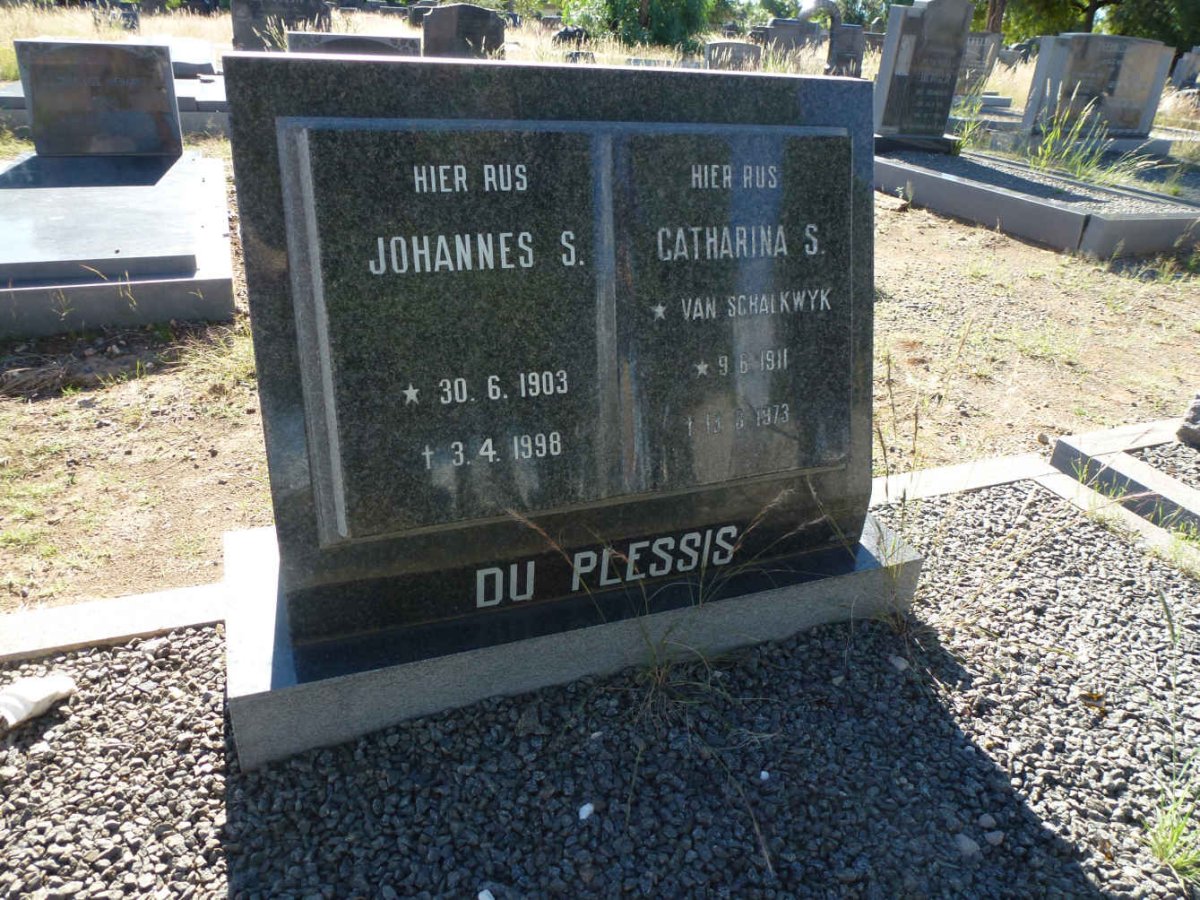 PLESSIS Johannes S., du 1903-1998 &amp; Catharina S. VAN SCHALKWYK 1911-1973