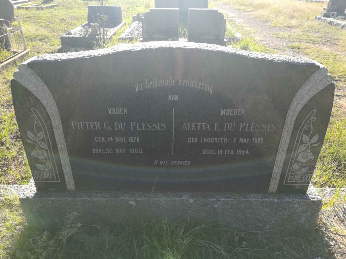 PLESSIS Pieter G., du 1876-1960  &amp; Aletta E. VORSTER 1880-1954