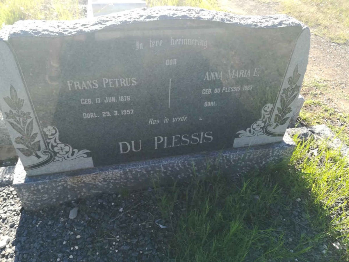 PLESSIS Frans Petrus, du 1876-1957 &amp; Anna Maria E. DU PLESSIS 1883-
