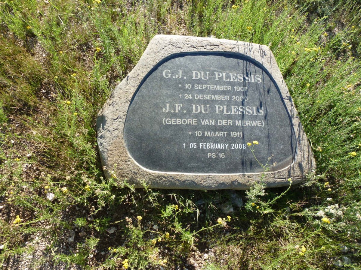 PLESSIS G.J., du 1907-2000 &amp; J.F. VAN DER MERWE 1911-2008