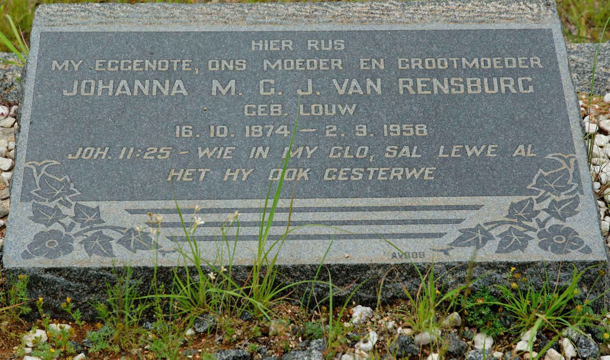 RENSBURG Johanna M.G.J., van nee LOUW 1874-1958