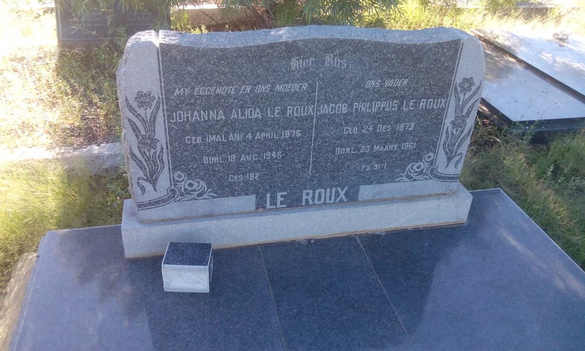 ROUX Jacob Philippus, le 1873-1961 &amp; Johanna Alida MALAN 1876-1946
