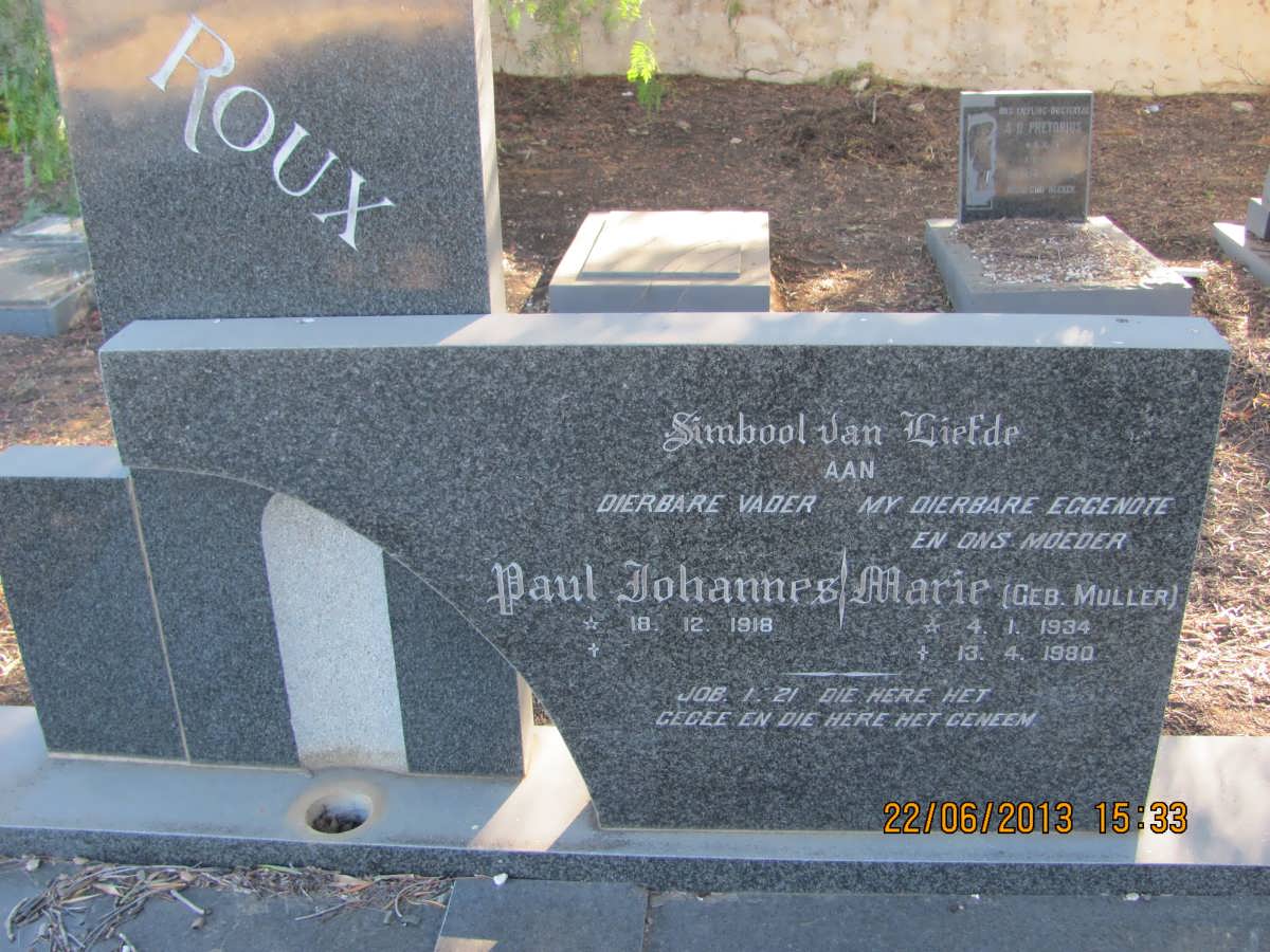 ROUX Paul Johannes 1918- &amp; Marie MULLER 1934-1980