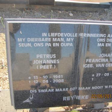 REYNEKE Petrus Johannes 1941-2008 &amp; Johanna Francina VAN DER MERWE 1951-
