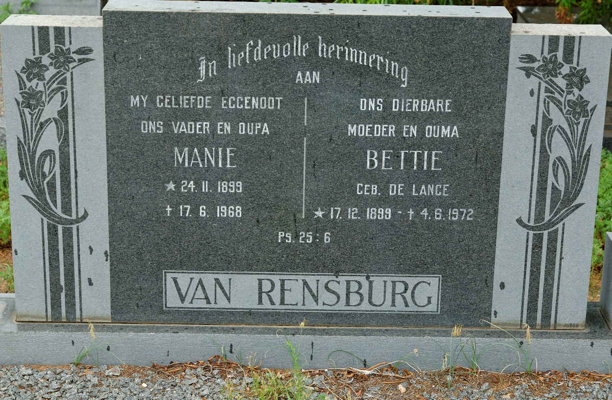 RENSBURG Manie, van 1899-1968 &amp; Bettie DE LANGE 1899-1972