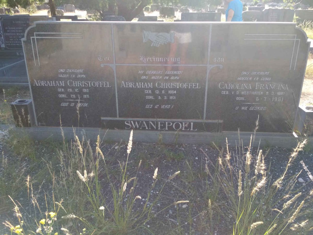 SWANEPOEL Abraham Christoffel 1884-1971 &amp; Carolina Francina V.D. WESTHUIZEN 1887-1951