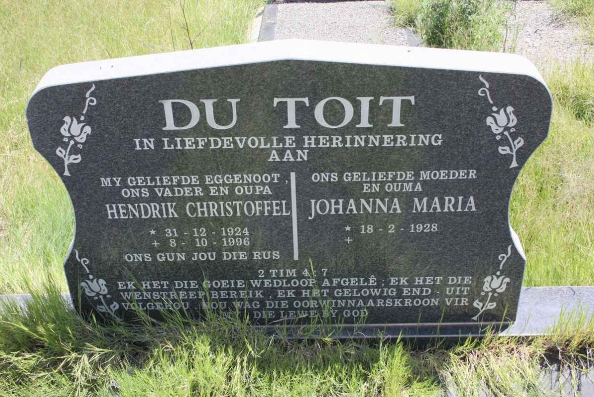 TOIT Hendrik Christoffel, du 1924-1996 &amp; Johanna Maria 1928-