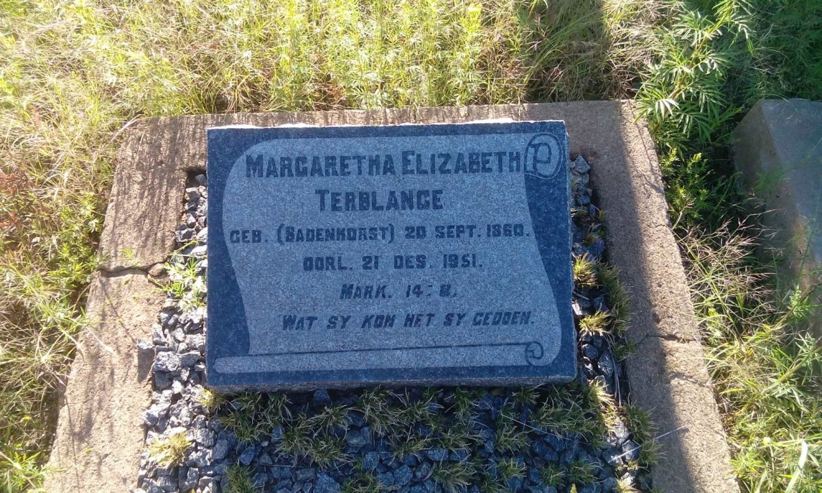 TERBLANCHE Margaretha Elizabeth nee BADENHORST 1860-1951