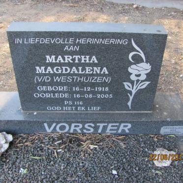VORSTER Martha Magdalena nee V.D. WESTHUIZEN 1918-2005