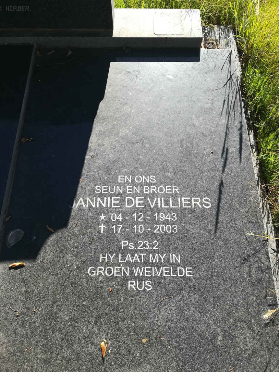 VILLIERS Johannes Nicolaas, de 1910-1977 &amp; Hester Magdalena 1911-2005 :: DE VILLIERS Jannie 1943-2003