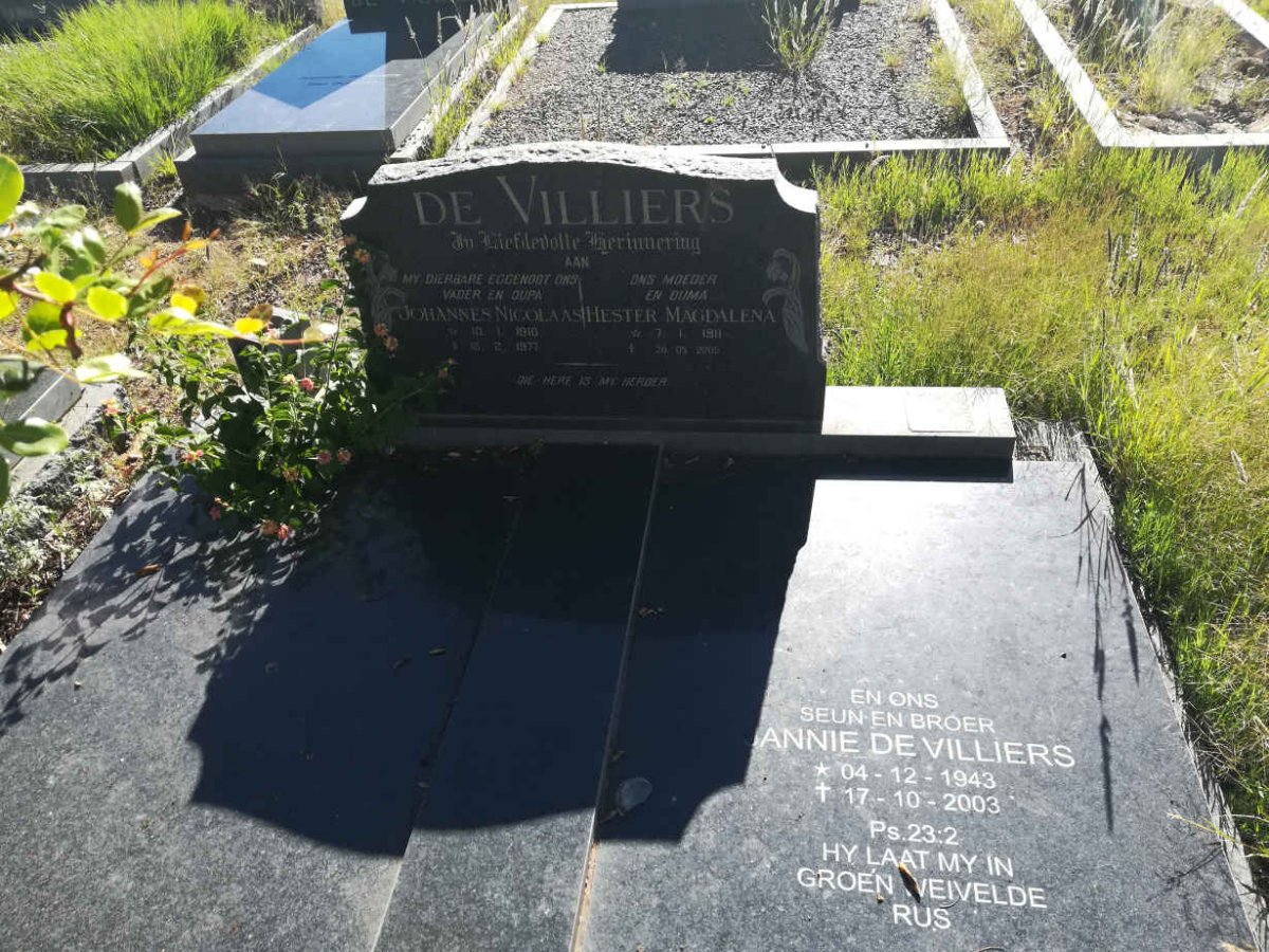 VILLIERS Johannes Nicolaas, de 1910-1977 &amp; Hester Magdalena 1911-2005 :: DE VILLIERS Jannie 1943-2003