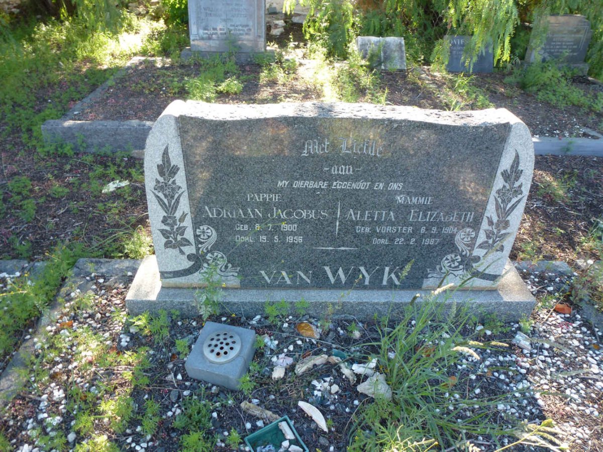 WYK Adriaan Jacobus, van 1900-1956 &amp; Aletta Elizabeth VORSTER 1904-1987