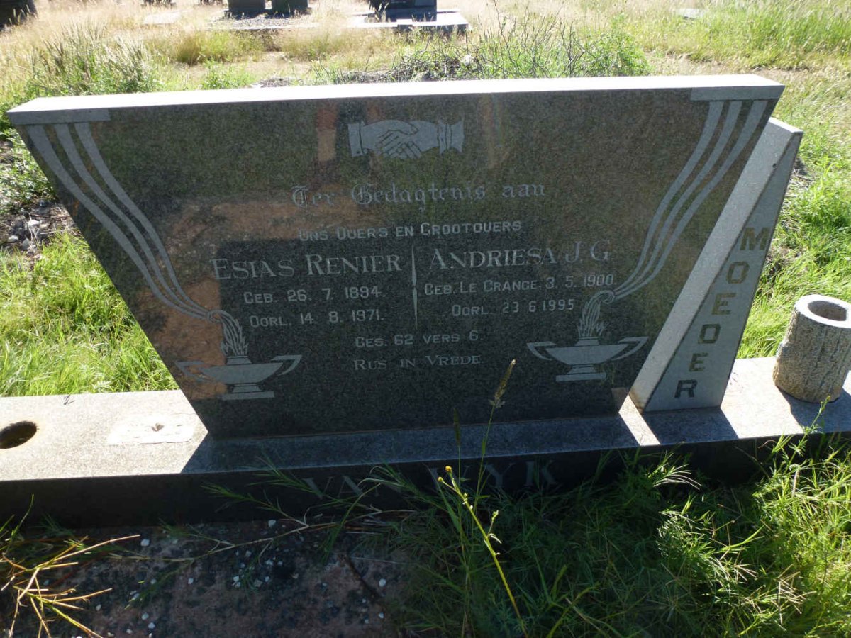 WYK Esias Renier, van 1894-1971 &amp; Andriesa J.G. LE GRANGE 1900-1995