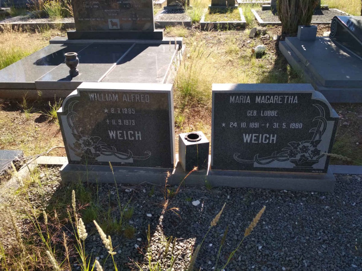 WEICH William Alfred 1885-1973 &amp; Maria Magaretha LUBBE 1891-1980