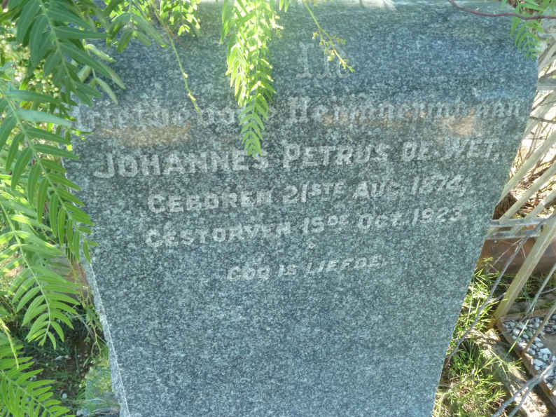 WET Johannes Petrus, de 1874-1923