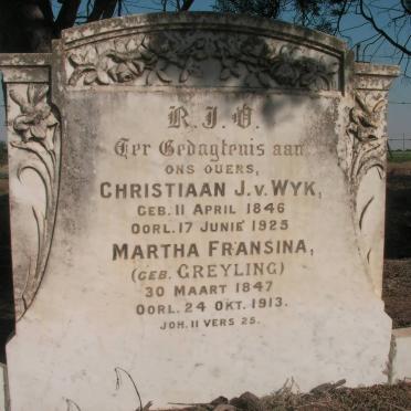 WYK Christiaan J., van 1846-1925 &amp; Martha Francina GREYLING 1847-1913