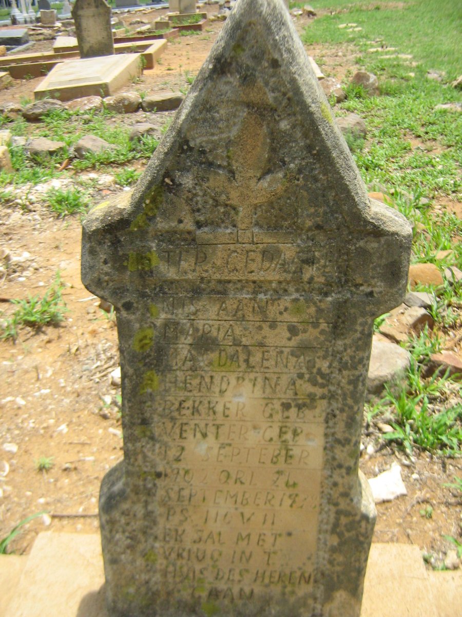 BEKKER Maria Magdalena Hendrina nee VENTER 1902-1938