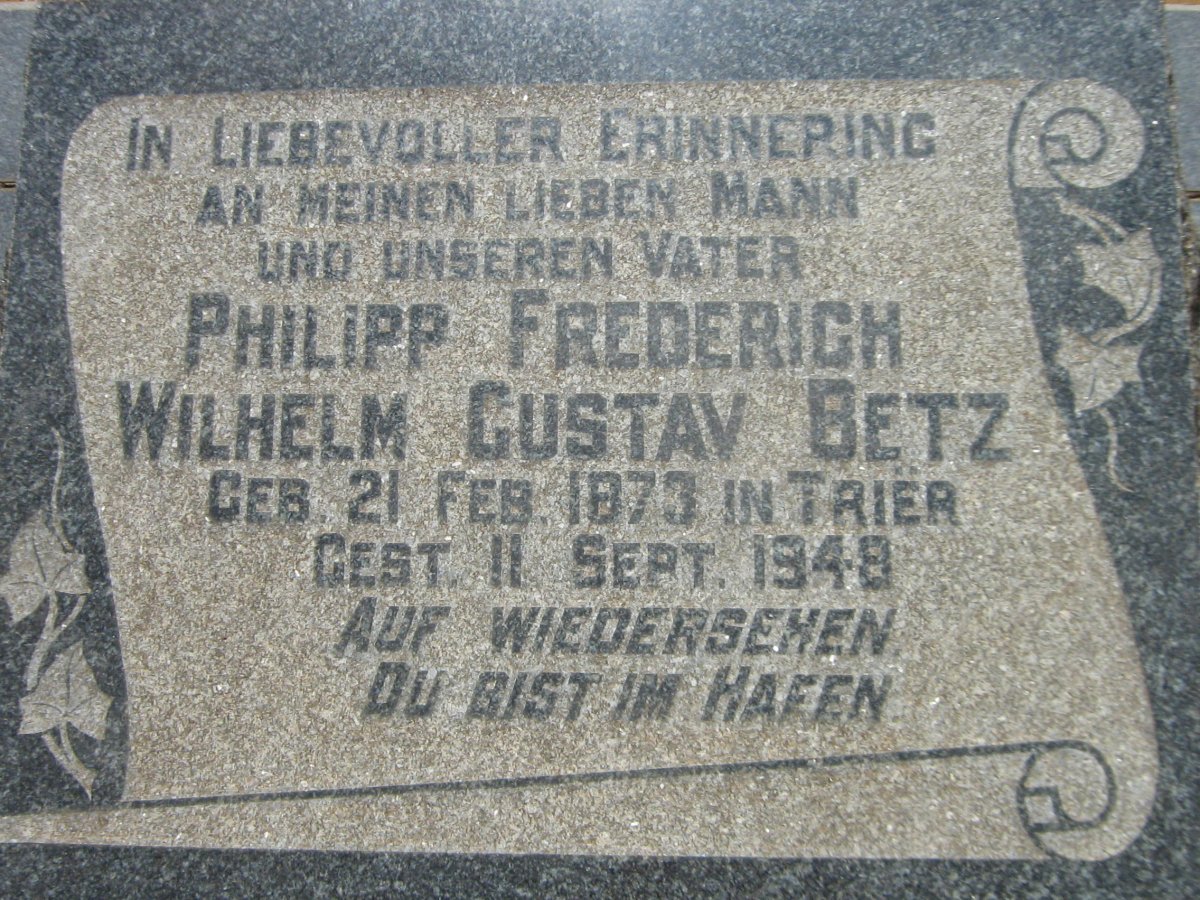 BETZ Philipp Frederich Wilhelm Gustav 1873-1948