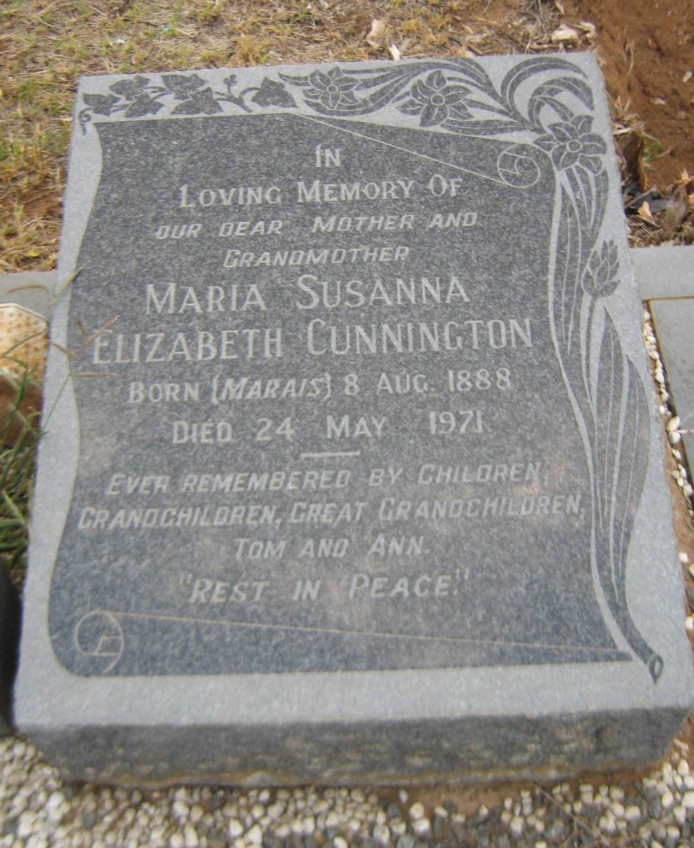 CUNNINGTON Maria Susanna Elizabeth nee MARAIS 1888-1971