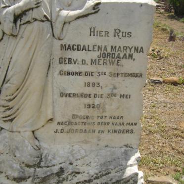 JORDAAN Magdalena Maryna nee V.D. MERWE 1883-1920
