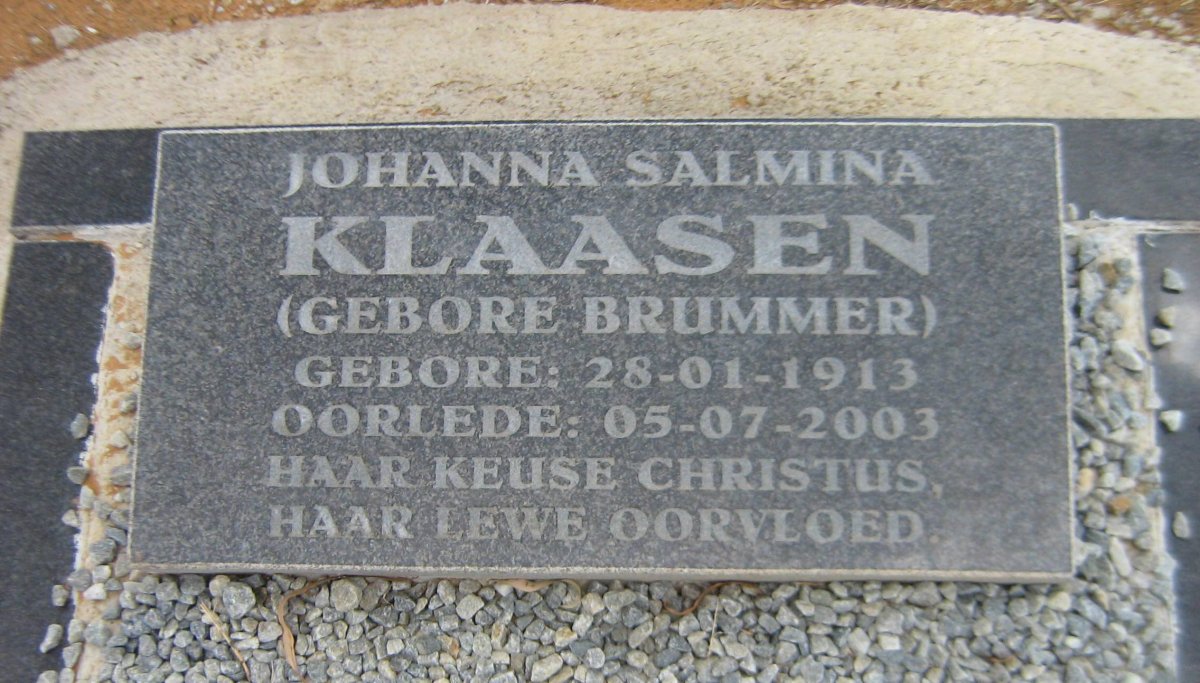 KLAASEN Johanna Salmina nee BRUMMER 1913-2003
