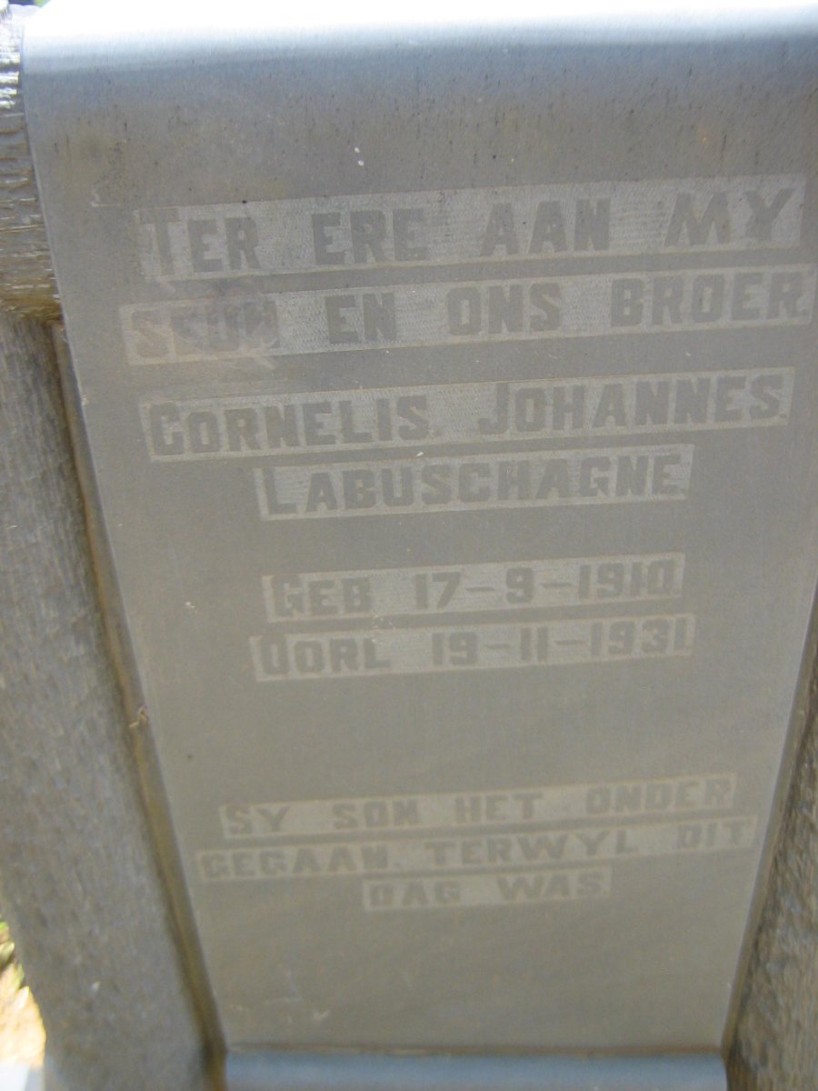 LABUSCHAGNE Cornelis Johannes 1910-1931