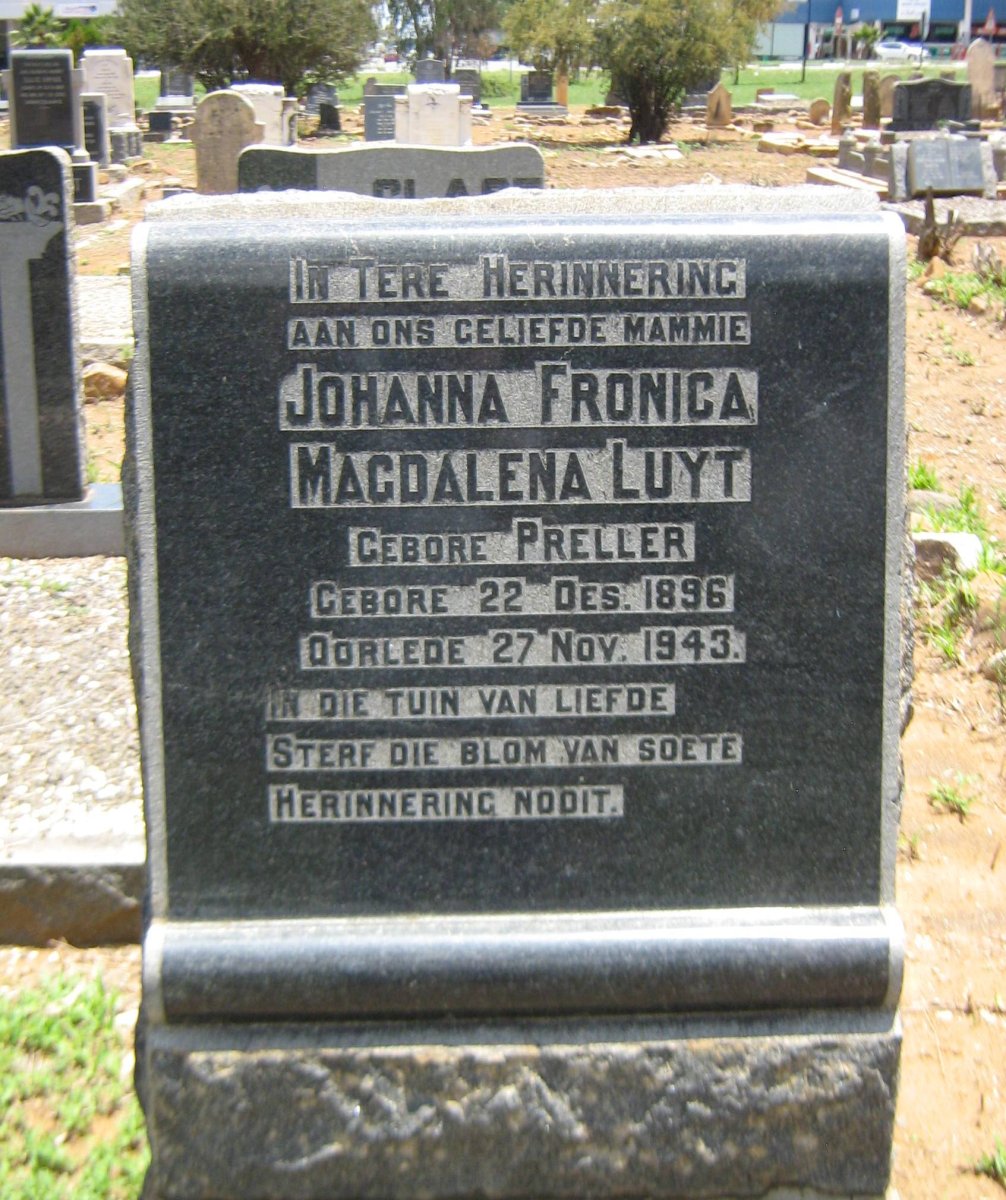 LUYT Johanna Fronica Magdalena nee PRELLER 1896-1943
