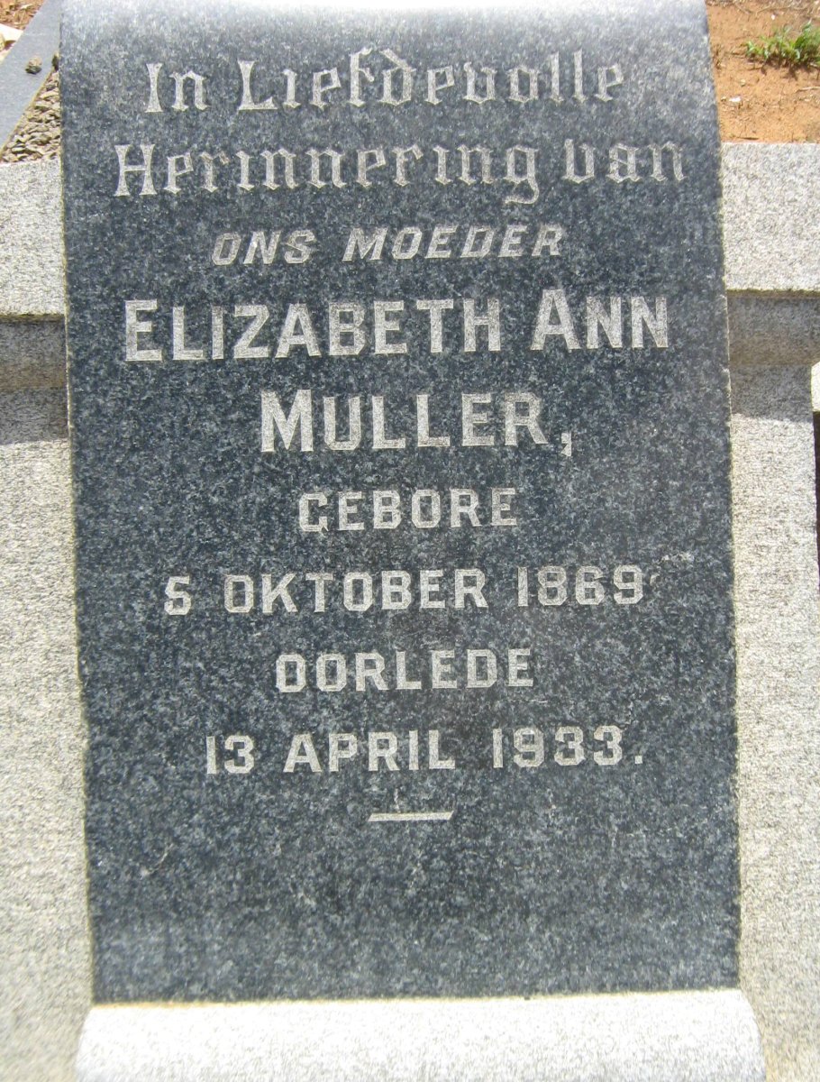 MULLER Elizabeth Ann 1869-1933